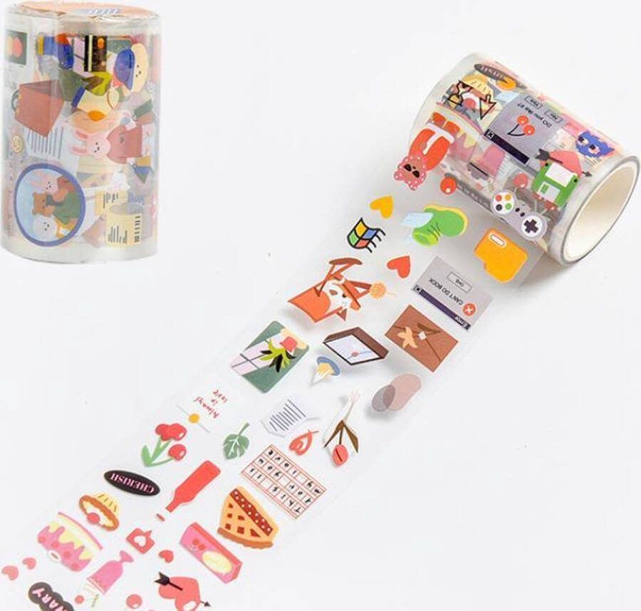 Leven van een Beer Washi Tape Sticker Doorzichtig Washi Sticker Tape Windows 95 Logo Computer Stoel Post Beer Games Eten Beren Taart Hartjes Bloemen Tulpen Schoenen Joysticks Ramen Wijn Cakejes