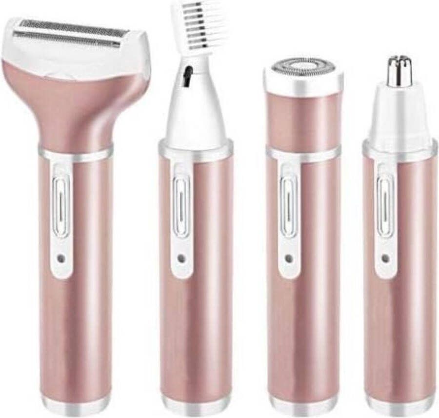 Lichaam Groomer 4 IN 1 Elektrisch Scheerapparaat voor Dames haarverwijderingsset Pijnloos epilator USB oplaadbaar met 4 afneembare opzetstukken Roze Goud