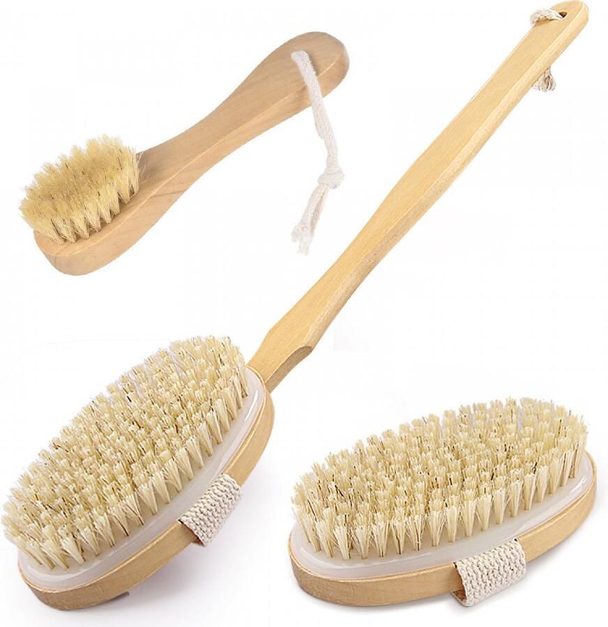 Lichaamsborstel Set Rugborstel Badborstel met Lange Steel Badborstel Doucheborstel Rugborstel Natuurlijke Huidborstel Huidverbetering Anti cellulitis brush Lichaamsborstel Exfoliërende Badborstel