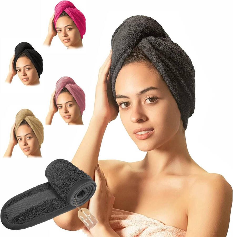Lichaamshaar Tulband Handdoek [Set van 2] Grijs Luxe Tulband Haarhanddoek met Knop Snel Droog 100% Katoenen Handdoek Haarhanddoeken Hoofddoek Handdoek voor Lang Haar (Grijs)