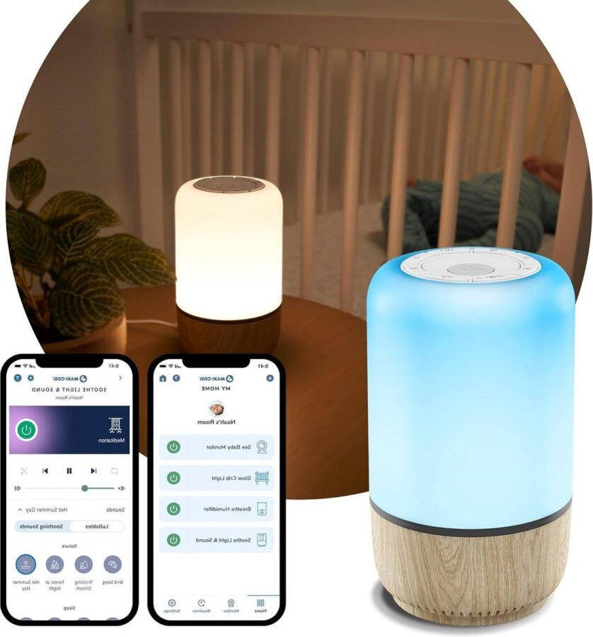 Licht&Geluid Slim nachtlampje voor baby's met witte ruis Geschikt voor Connected Home Compatibel met Alexa en Google Assistant