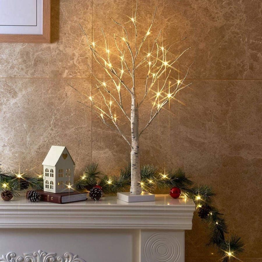 Lichtboom lichttakken voor binnen 24 warmwitte leds boomje berken decoratieve takken werkt op batterijen kerstdecoratie voor thuis feest verjaardag bruiloft interieurdecoratie (60 cm)