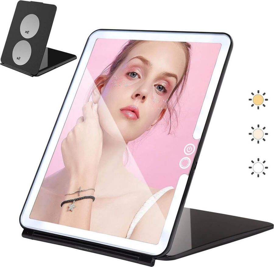 Lichte Reis Make-up Spiegel 3X 5X Vergroot USB Charge Opvouwbare Staande Spiegel Touch Screen 3 Kleuren Helderheid Verstelbare Draagbare Cosmetische Spiegel