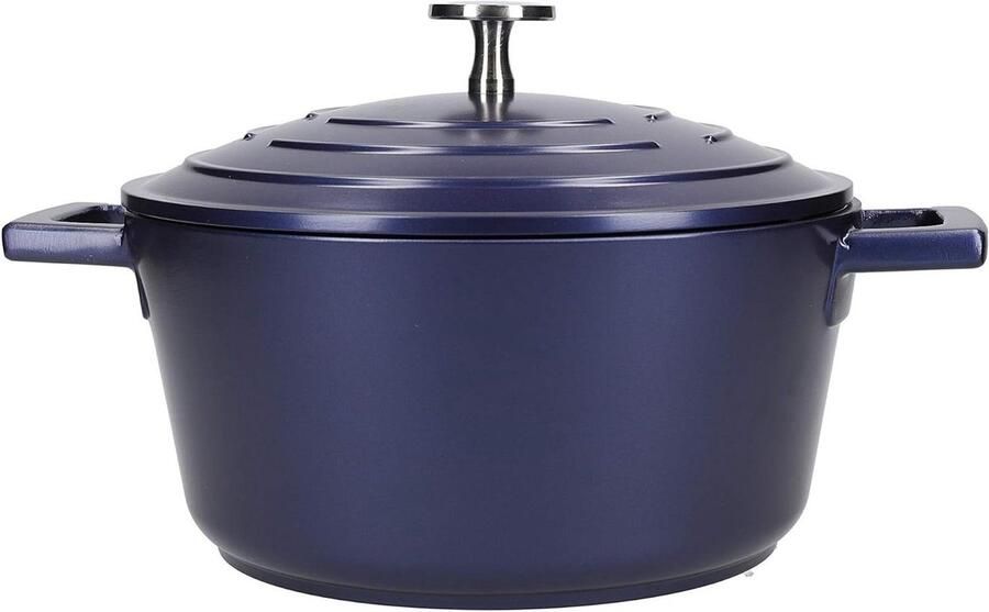 Lichtgewicht Braadpan met Deksel Gegoten Aluminium Inductiekookplaat en Oven Metallic Blauw