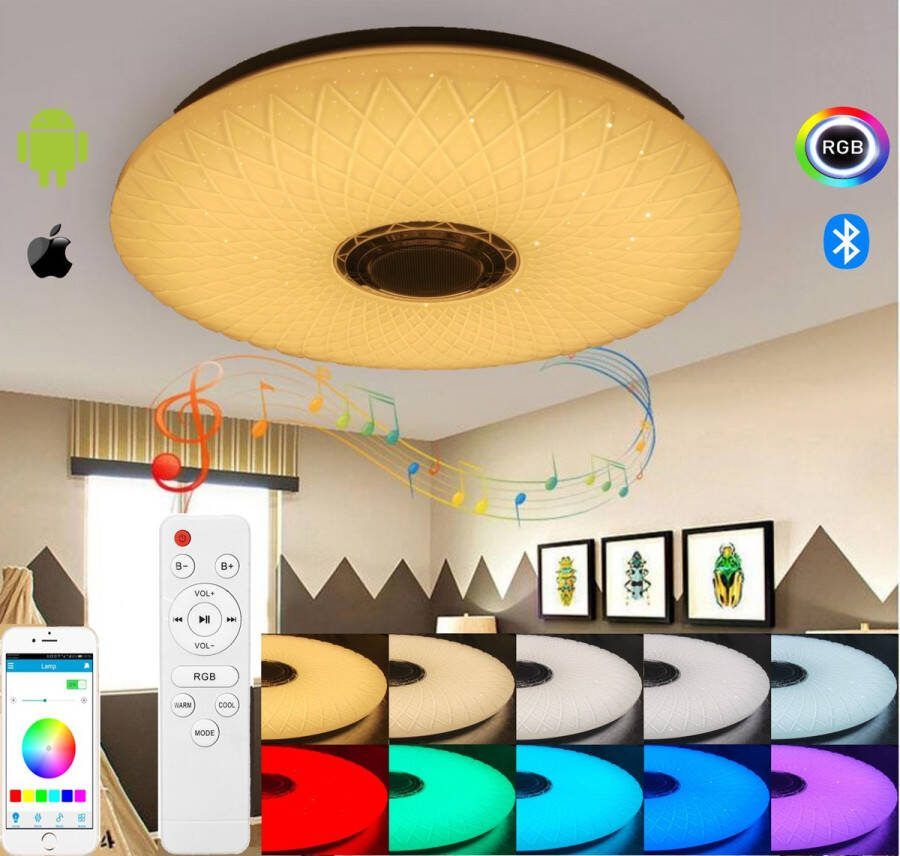 Lifa LED Plafondlamp met Bluetooth speaker 36W led lamp Ø 40cm RGB Met App en afstandsbediening 3000K-7000K -Hammock Textuur- Nachtlamp & wekker Ceiling light Slaapkamer lamp Kinderlampen Plafond verlichting Smart lamp Dimbaar
