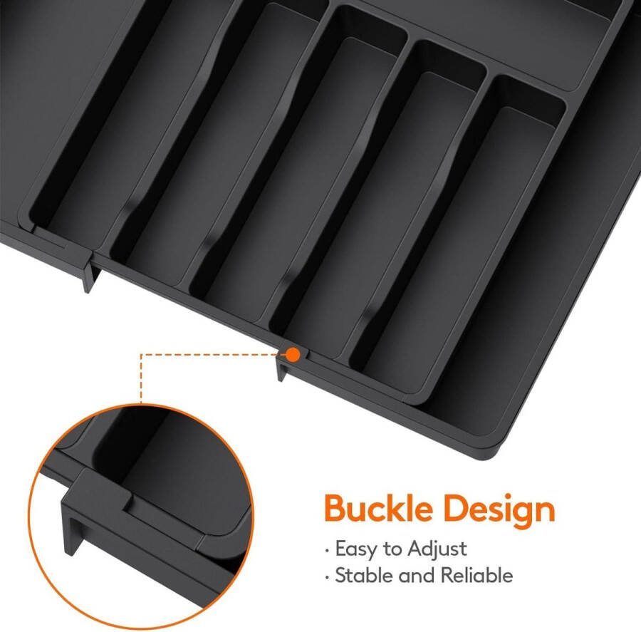 Lifewit Zilverwerk Organizer Uitbreidbare Gebruiksvoorwerpen Tray voor Lade Verstelbare Couvert en Bestek Houder Compacte Plastic Lade Opbergruimte Lepels Vorken Messen Groot Zwart nodig