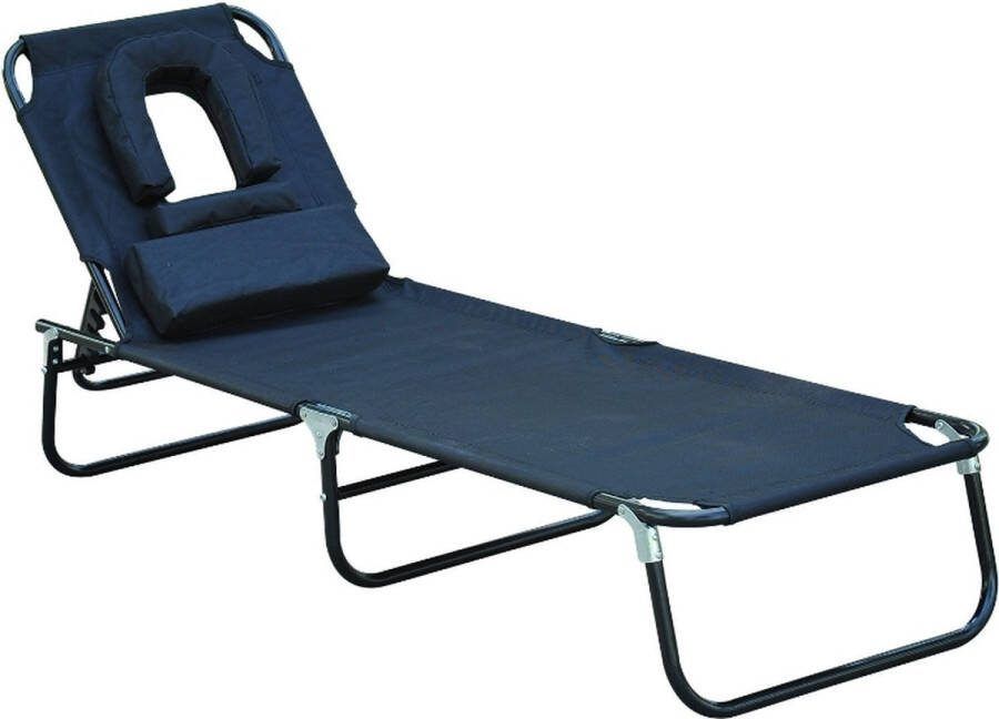 Ligbed met kussen Ligstoel Ligbed tuin Ligstoel tuin Verstelbare tuinstoel Zonnebed Relaxstoel Campingstoel Stretcher Zwart