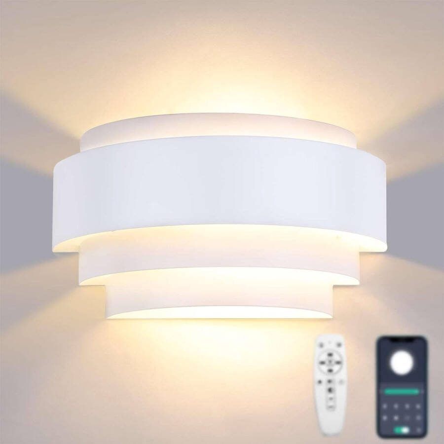 Lightess Slimme led-wandlamp voor binnen dimbaar wandlamp met afstandsbediening 2 4 G modern wit dimbare wandverlichting voor binnen E27 Up Down verlichting voor kinderkamer woonkamer [Energieklasse G]