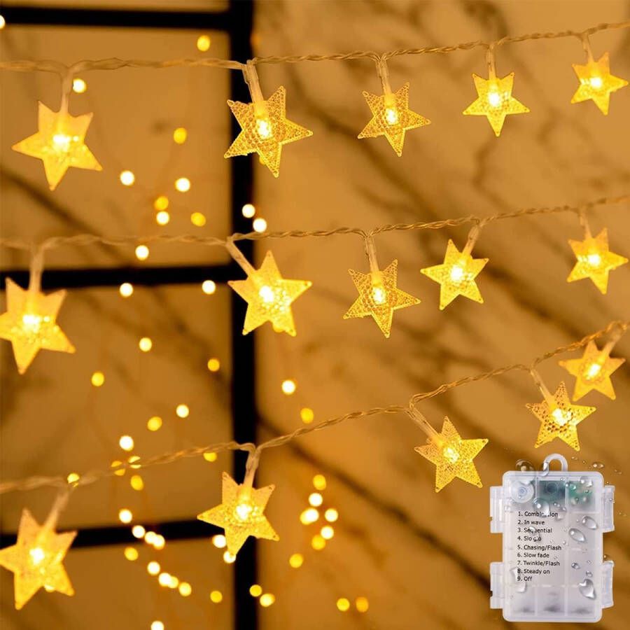 Lights Batterij 6M 40 LEDs Kerstverlichting met 8 Verlichtingsmodi Warm Witte Ster Lichtslingers IP65 Waterdichte Outdoor Indoor Fairy Lights voor Kerst Kamer Feest Verjaardag Tuin Decoratie [Energieklasse A+++]