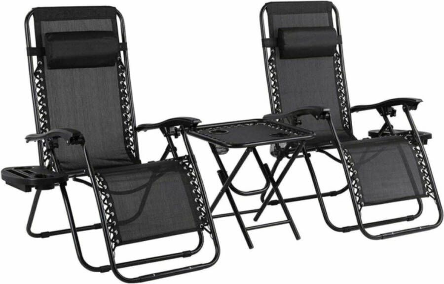Ligstoelen set met tafel Ligstoel Tuin stoelen Campingstoelen Strandstoelen opvouwbaar Verstelbaar Inclusief Hoofdkussen en cup houders