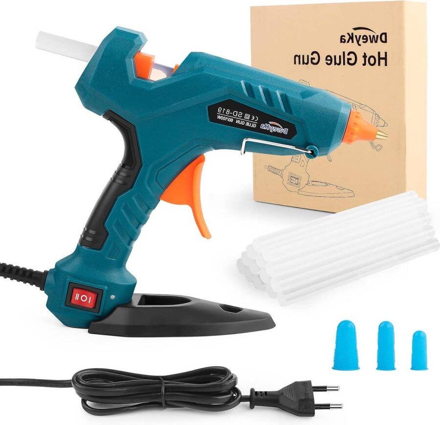 Lijmpistool set 60-100 W met 11 mm lijmsticks afneembare basishouder 3 siliconen vingerhulzen doe-het-zelf kunst industriële reparaties festivals