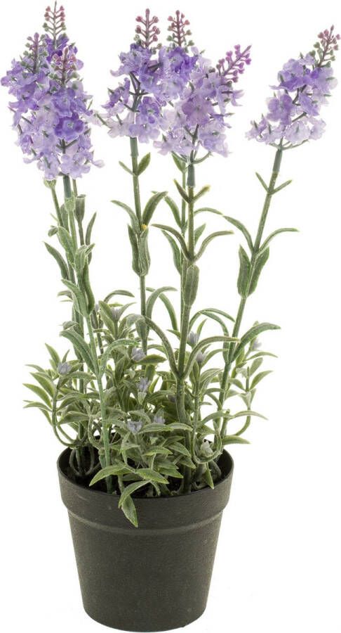 Merkloos Sans marque Lila paarse lavendel kunstplant in kunststof pot 28 cm Lavandula Woondecoratie accessoires Kunstplanten Nepplanten Lavendel planten in pot
