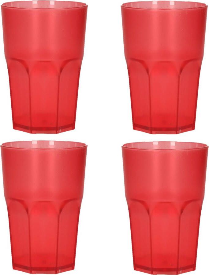 Limonade drinkbeker onbreekbaar kunststof 4x rood 430 ml 12 x 9 cm camping bekers