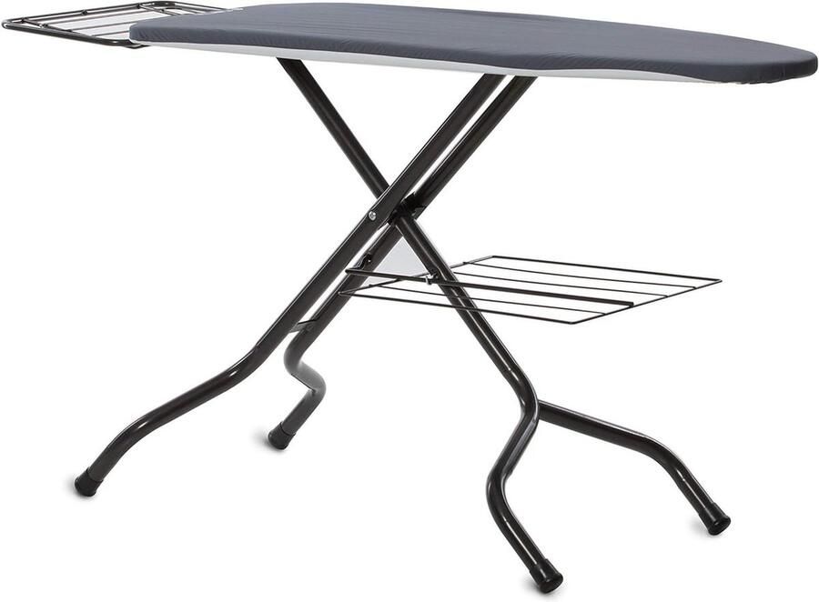 Linda Strijkplank ademend extra groot met verstelbare hoogte wasmand en strijkijzerhouder metaal zwart 120 x 45 cm strijkplank