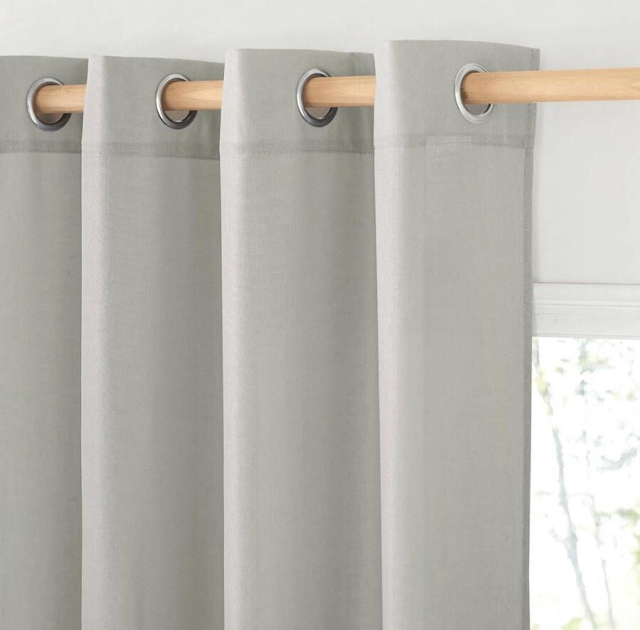 Linnen gordijnen grijs half-transparant woonkamer gordijnen met oogjes set van 2 H 137 x B 140 cm linnenlook gordijn half transparant landhuis gordijn keuken korte gordijnen lichtgrijs