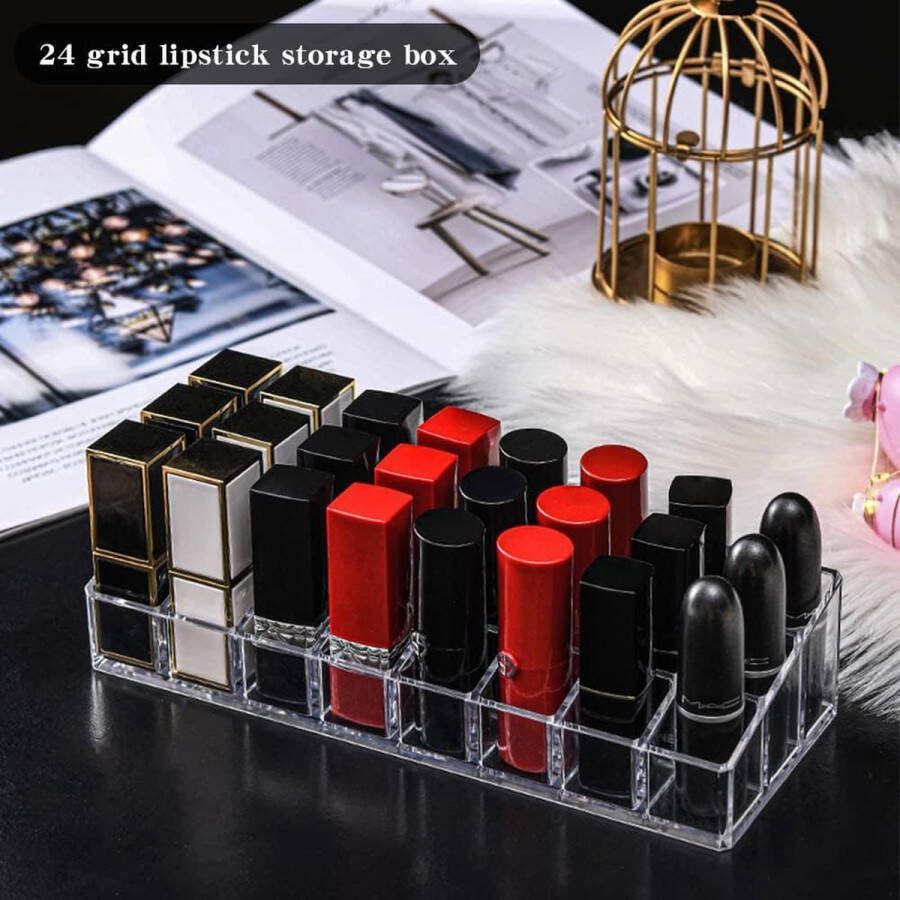 Lipstick Organizer 24 Secties Lipstick Stand Make-up Organizer Lipstick Organizer Plaatsbare Lipsticks en Glans Transparant