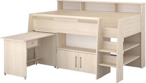 Merkloos Sans marque Vente unique Gecombineerd bed APOLINE Met bureau en opbergruimtes 90x200 cm Kleur Eik L 210.8 cm x H 131.5 cm x D 132 cm