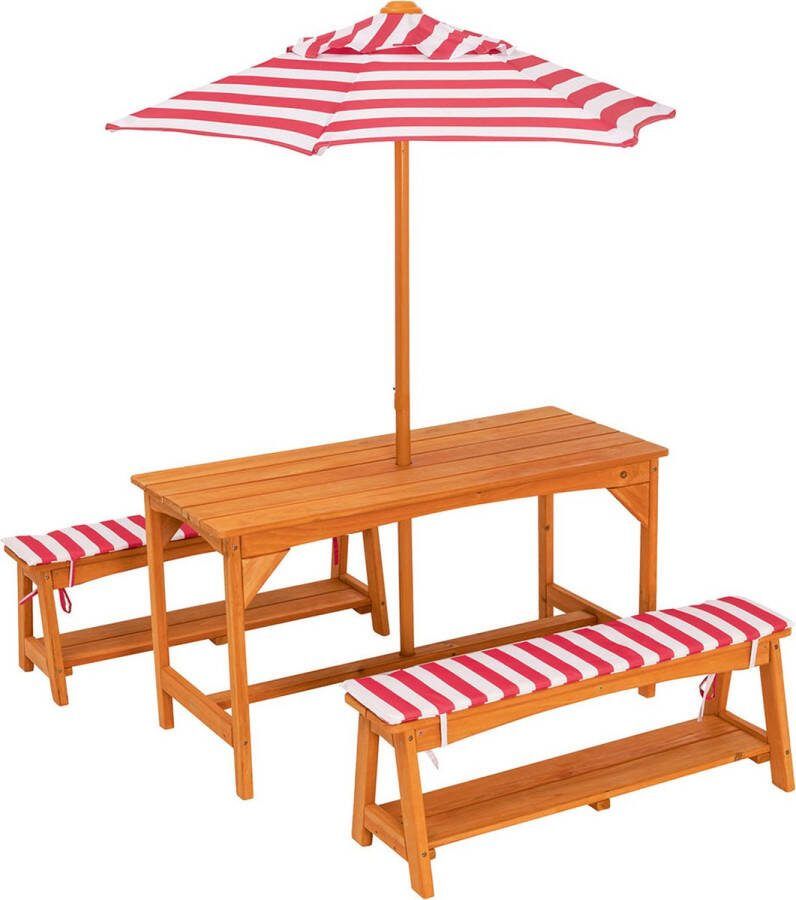 LIVARNO home Kinder picknicktafel tuintafelset 2 banken 1 tafel en 1 parasol