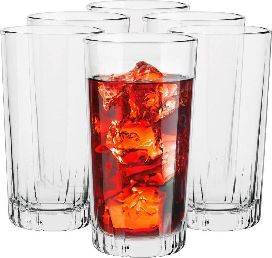 Longdrinkglazen Tumbler Waterglazen Glas Sapglazen Drinkglazen Long Drink Highball Cocktailglas vaatwasmachinebestendig Set van 6 340 ML Verzameling Gina feestelijke drankjes