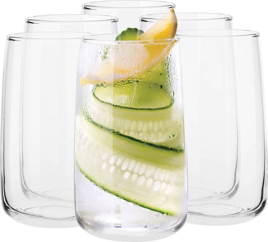 Longdrinkglazen Tumbler Waterglazen Glas Sapglazen Drinkglazen Long Drink Highball Cocktailglas | Vaatwasmachinebestendig | Verzameling Gina | 340 ML | Set van 6