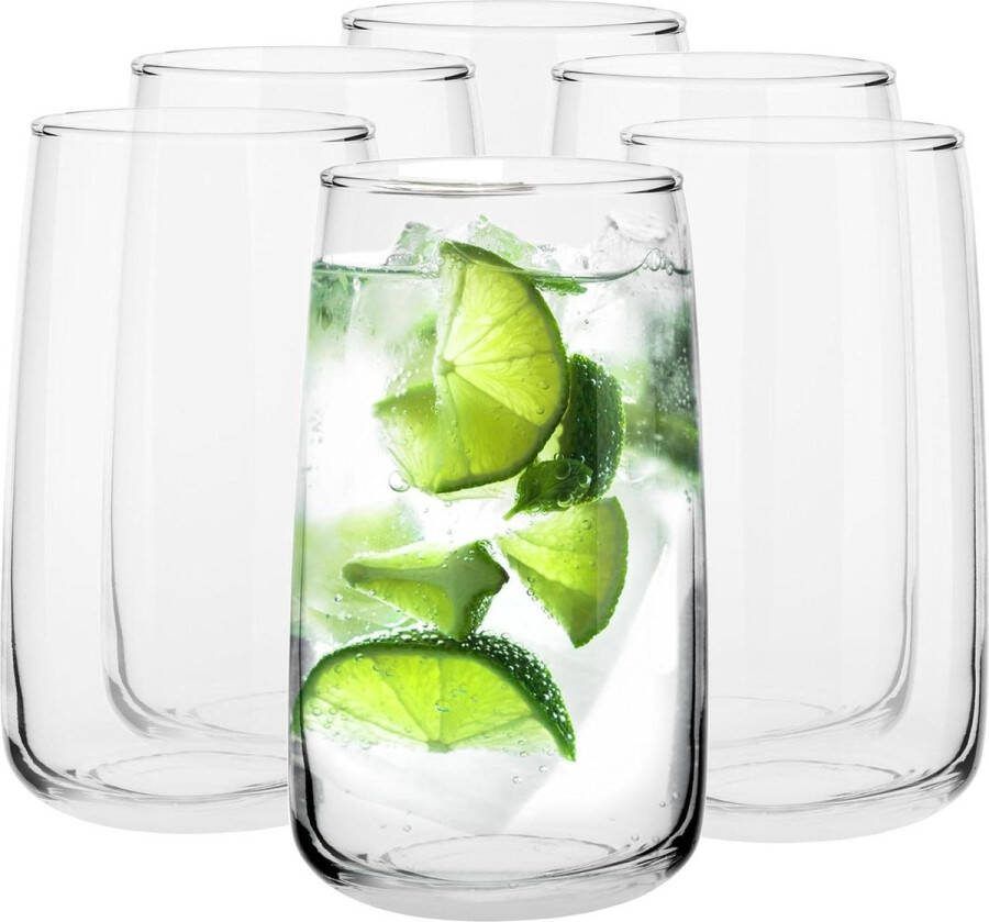 Longdrinkglazen Waterglazen Glas Sapglazen Drinkglazen Highball Cocktailglas Vaatwasmachinebestendig Verzameling Emma 480 ml Set van 6