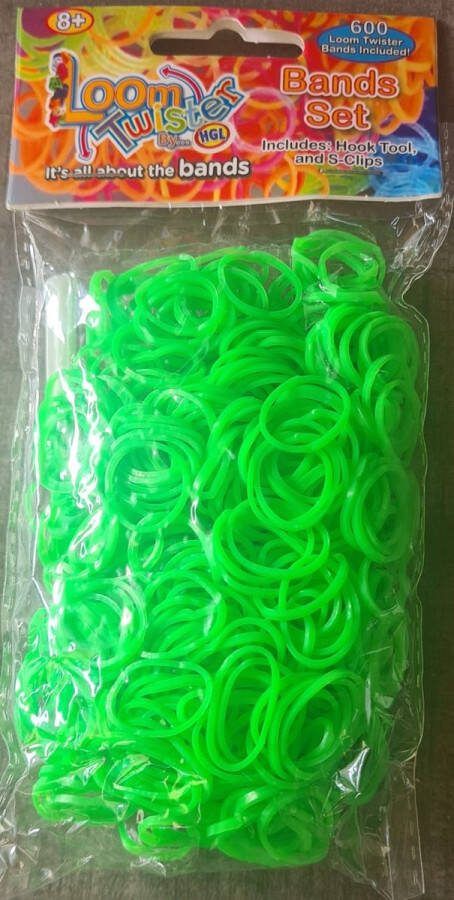 Loom Bandjes Neon Groen 600 stuks Loombandjes Loomelastiekjes Elastiekjes Inlcusief S-Clips Haakjes Loom Twister