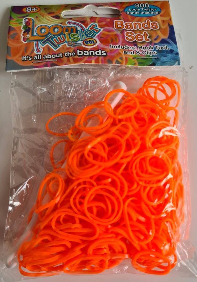 Loom Bandjes Neon Oranje 300 stuks Loombandjes Loom Twister Loomelastiekjes Elastiekjes Inlcusief S-Clips Haakjes