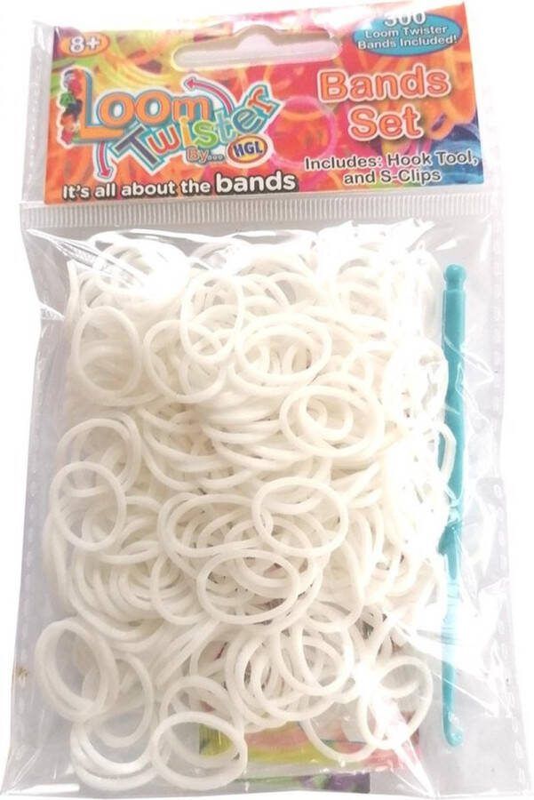 Loom Bandjes Wit 300 stuks Loombandjes Loomelastiekjes Elastiekjes Inlcusief S-Clips Haakjes Loom Twister