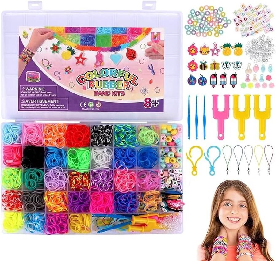 Loombandjesset 40 rasters kleurrijke elastiekjes set voor armbanden 2000+ elastieken doe-het-zelf elastische loombandjes knutselen met kralen bedels opbergdoos voor beginners