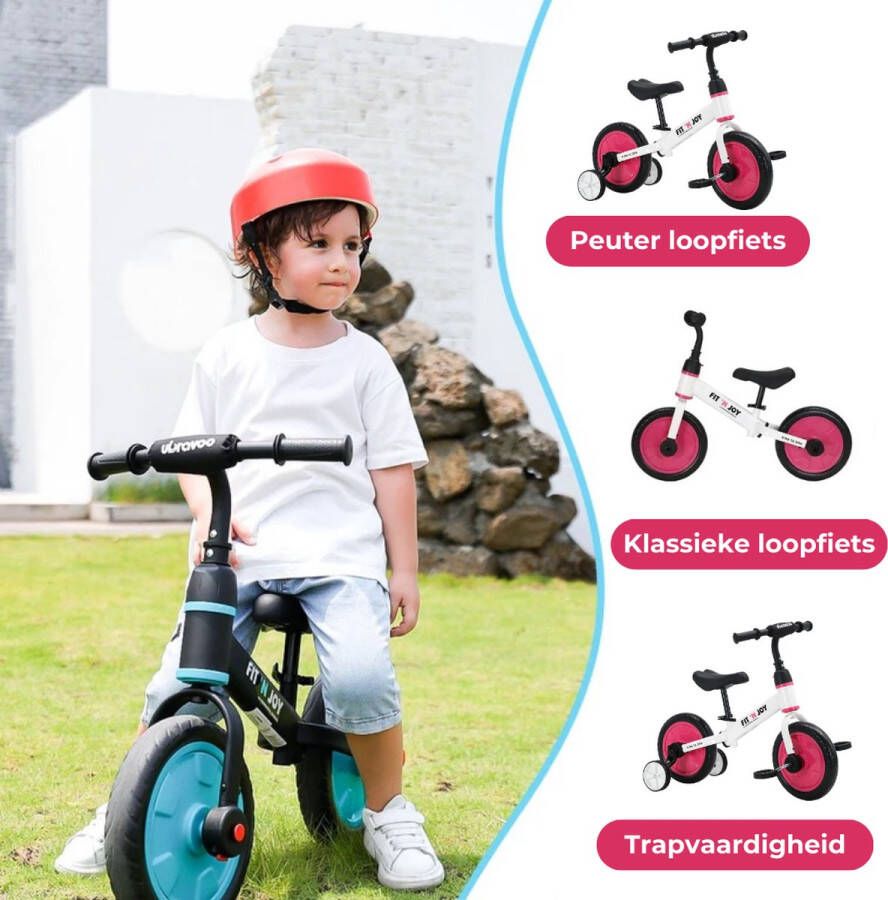 Loopfiets kinderen- Beginner Peuter Training Fiets Voor Jongens en Meisjes 2 tot 5 jaar 4-In-1 Kinder Loopfiets fiets met pedalen en zijwieltjes Roze