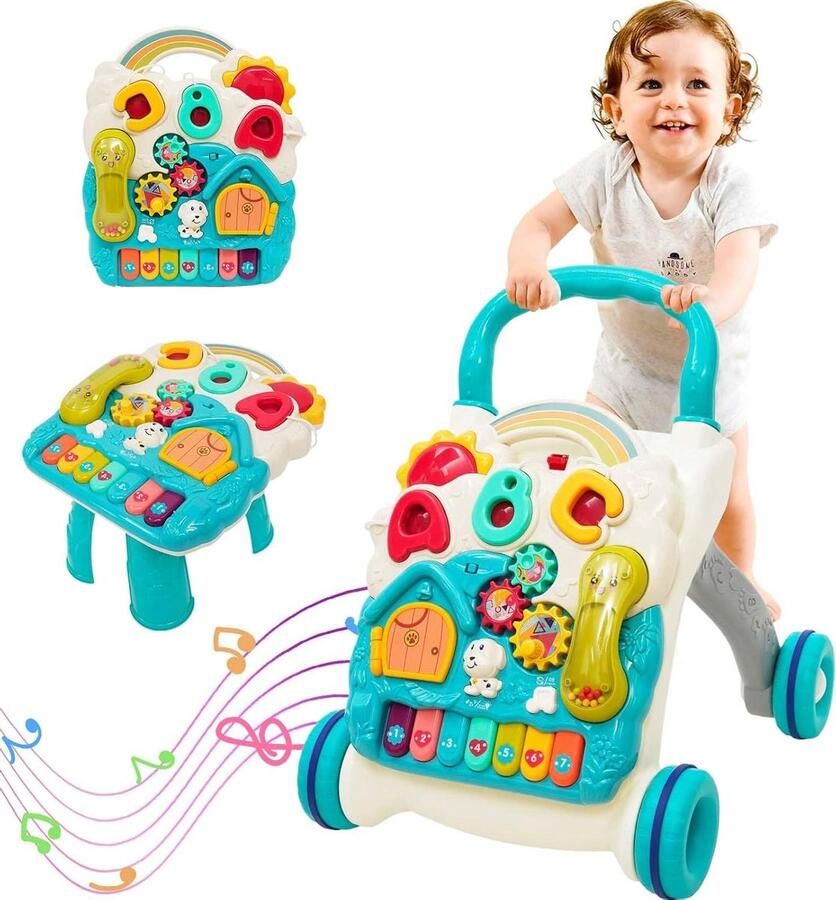 Loopwagen 2-in-1 zit-sta-loopbord afneembaar activiteitencentrum educatief speelgoed multifunctioneel speelgoed voor peuters jongens meisjes