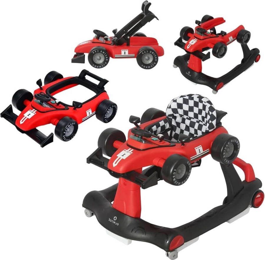 Loopwagen 4-in-1 bab yloopwagen Racing voor Baby's eerste stappen leren omvallen voorkomen vanaf 6 maanden Loopwagen
