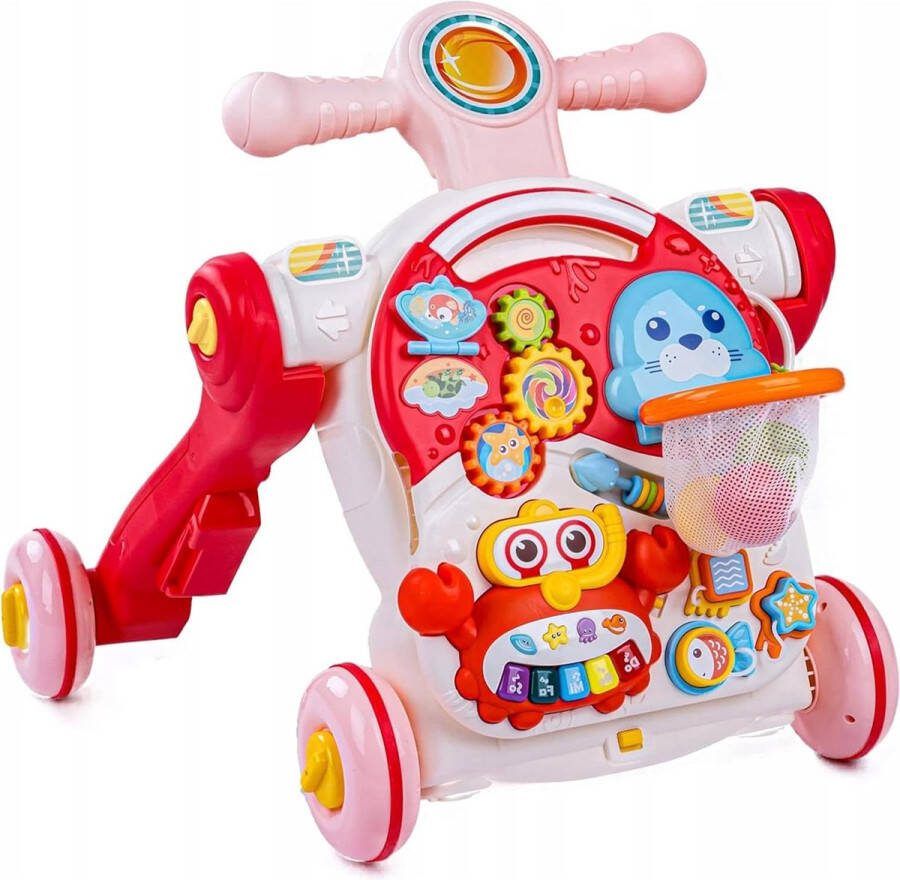 Loopwagen baby educatief speelgoed met muziek en licht 5-in-1 loophulp voor lopen leren in hoogte verstelbaar roze vanaf 1 jaar loopwagen baby