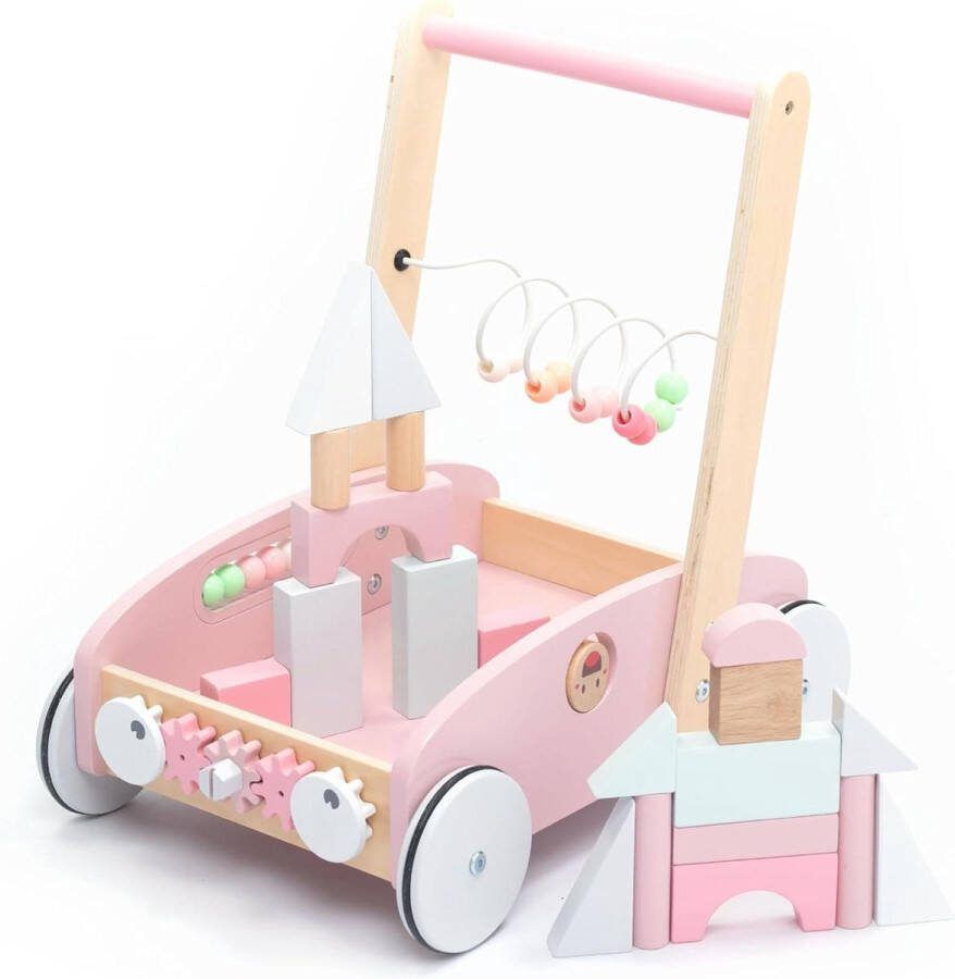Loopwagen baby Houten 5-in-1 loopwagen voor peuters met rubberen wielen loophulp Activity Center sorteren en bouwen met blokken parelspel baby walker loophulp loopwagen baby