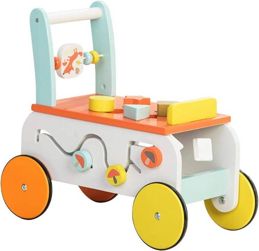 Loopwagen baby houten speelgoedwielen Loopwagen voor baby's wandelaar wandelwagen kinderwagen meisjes jongens auto oranje vos 1 jaar en ouder loopwagen baby