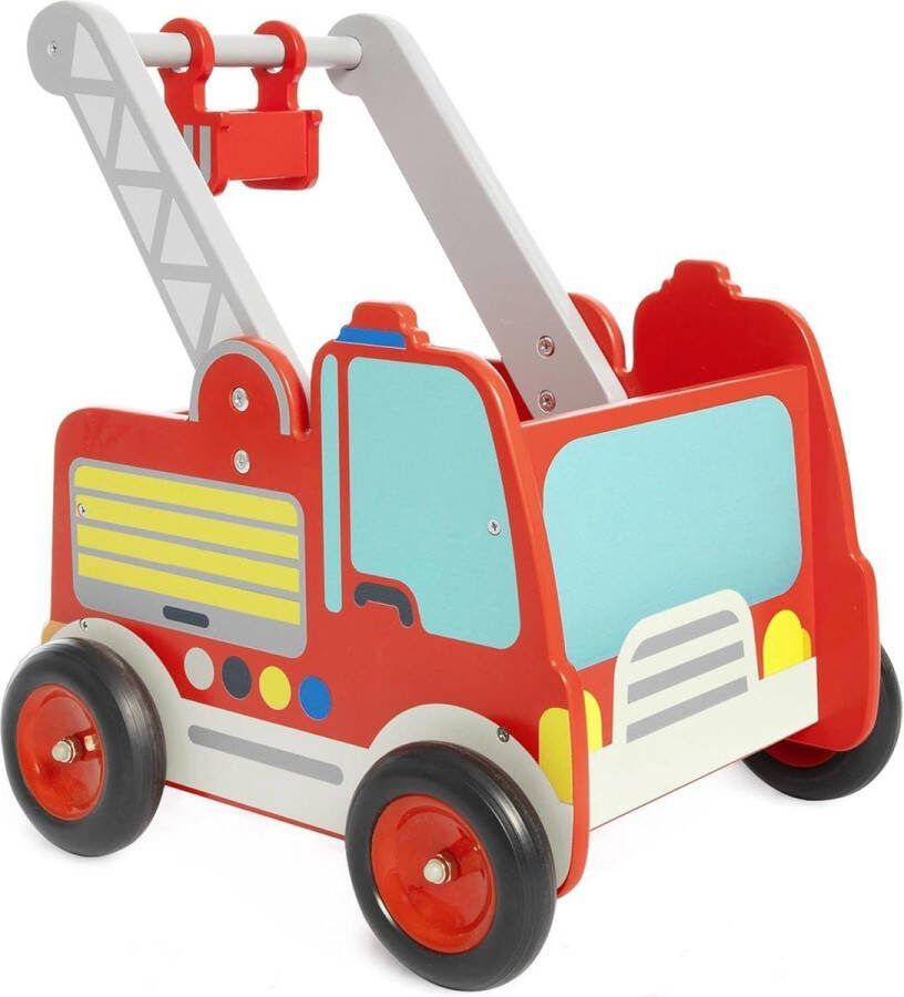 Loopwagen baby Rode brandweerauto houten loopwagen-loophulp met wielen voor jongens vanaf 1 jaar loopwagen baby