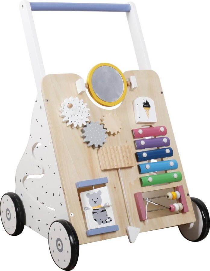 Loopwagen Hout 'Baby Walker' Activiteiten Duwwagen Leren Lopen Veel Speelopties Wit Hout