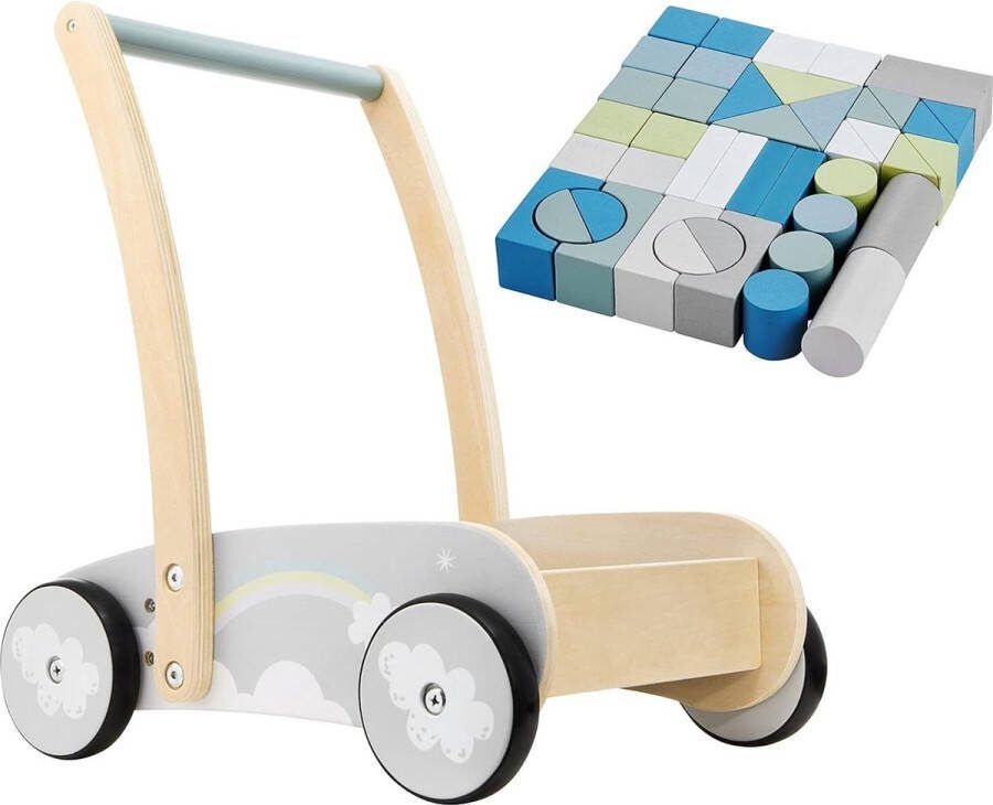 Loopwagen houten duwspeelgoed kinderwagen-blokken 1+ educatief speelgoed jongens meisjes leren lopen motorische vaardigheden-ontwikkelen subtiele Loopwagen