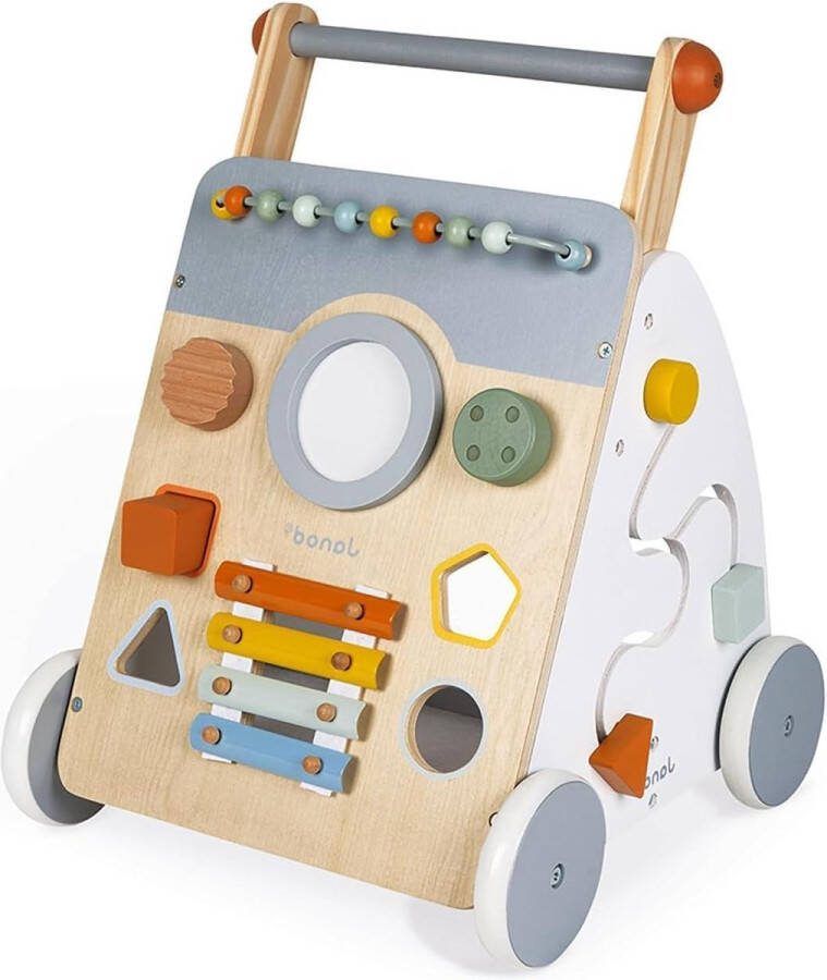 Loopwagen Multi-Activity Cart Houten Duw en Loopkar 9 Activiteiten Stille Wielen Watergedragen Verf vanaf 1 Jaar J04410 Loopwagen