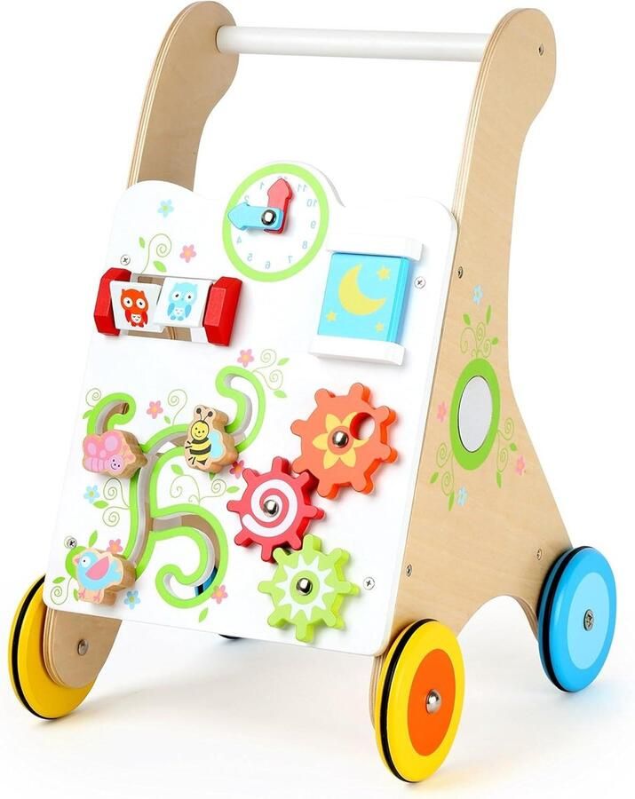 Loopwagen multifunctioneel motoriekspeelgoed Kunterbunt van hout rubberen wielen kleurrijk Loopwagen