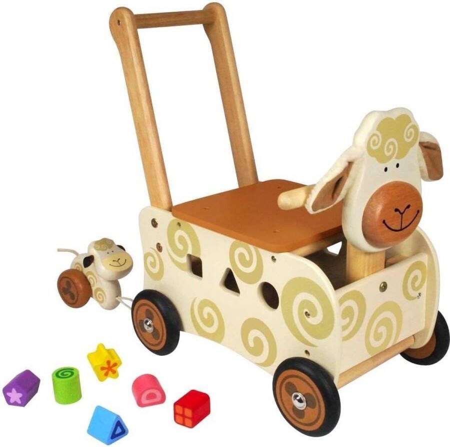 Loopwagen Schaap-Bruin Houten Speelgoed Loopwagen