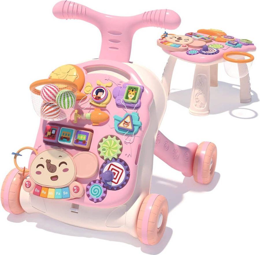 Loopwagen Zit Stand 2 in 1 Afneembare In hoogte verstelbaar Loopwagen met rem muziek roterende apparatuur Baby Walker Fun tabel te spelen loophulp meisjes jongens van 6-12 Maanden