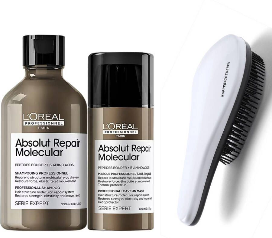 L'Oréal Professionnel Absolut Repair Molecular Set Beschadigd Haar Pakket Shampoo + Leave-In Cream + KG Ontwarborstel Serie Expert Kit