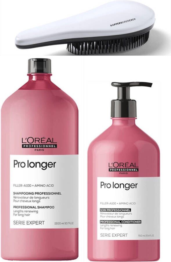 L'Oréal Professionnel Pro Longer Set Shampoo 1500ml + Conditioner 750ml + KG Ontwarborstel Serie Expert Set