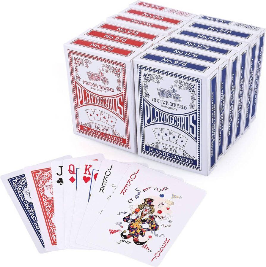 LotFancy 12 decks kaartspellen 54 standaard index poker speelkaarten 6 blauwe en 6 rode gladde kartonnen speelkaarten perfect voor party gunsten spellen (6 3 * 8 cm)