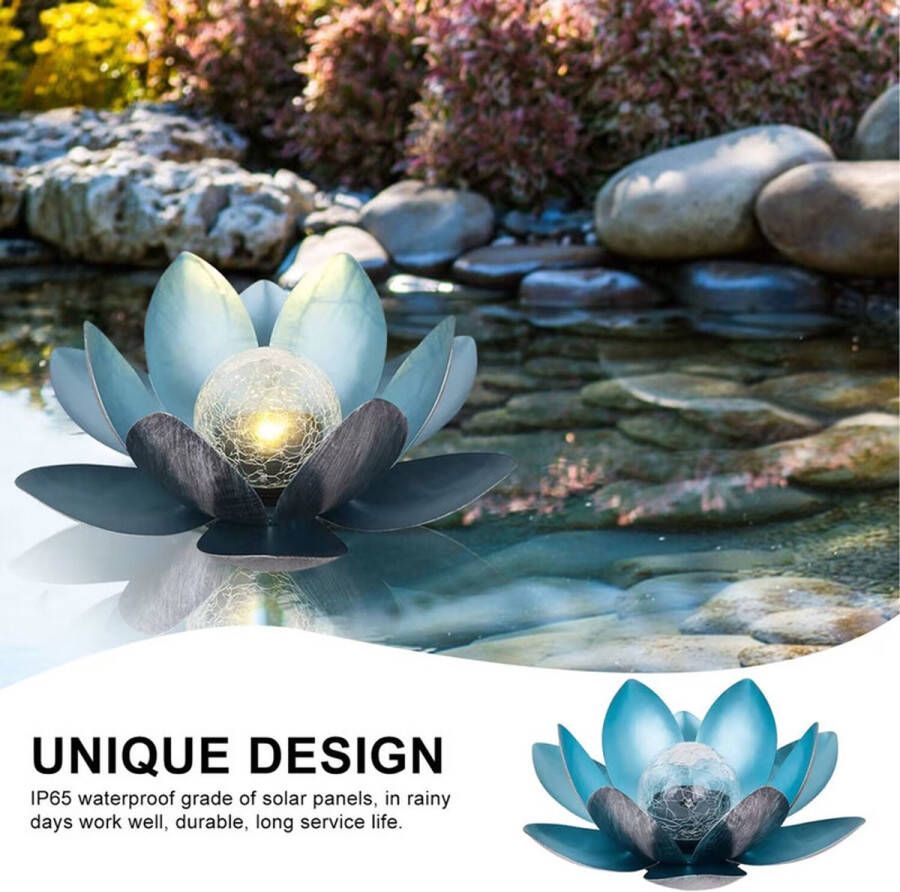 Lotus tuinlamp op zonne-energie- Buitenverlichting met dagsensor- blauw
