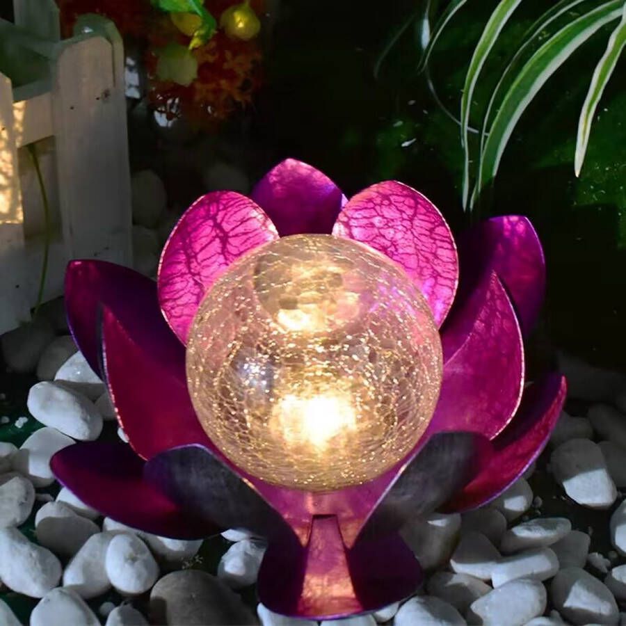 Lotus tuinlamp op zonne-energie- Buitenverlichting met dagsensor-paars