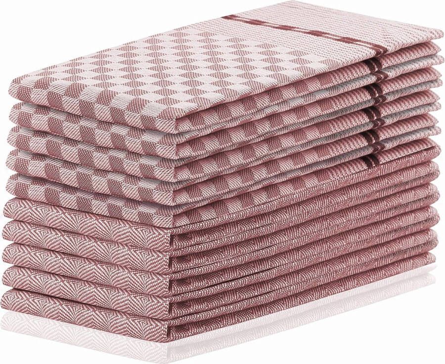 Louie set van 10 keukendoeken 50 x 70 cm met ophanghaakjes van 100% katoen oudroze roze hoogwaardige theedoeken