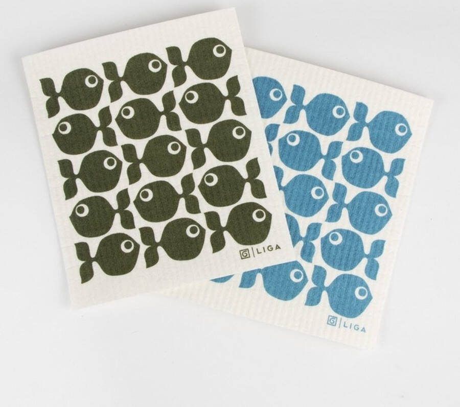 Love Liga set van 2 ecologische vaatdoekjes hornsea vis