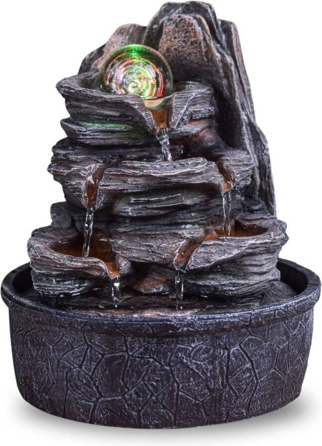 Luberon Zen'Light Kamerfontein waterval natuur trap steeneffect kleurrijk licht cadeau-idee interieurdecoratie Ontspannende Zen tafelfontein geluksbrenger object H 25 cm